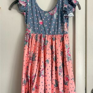 DOTDOT Smile Floral Blue and Pink Kids Dress